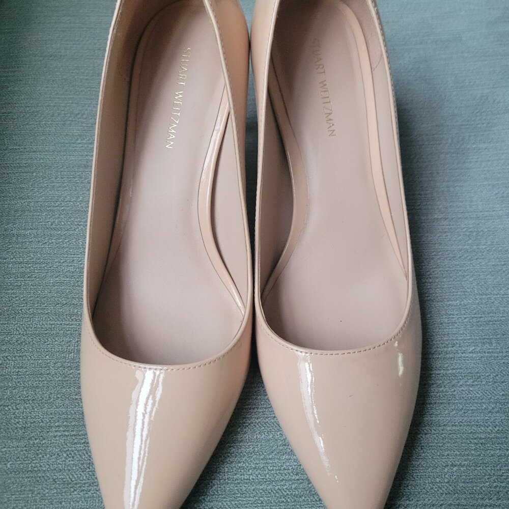 Stuart Weitzman Womens Leigh 75 Nude Patent Leather Pumps, NEW, 7.5 Size